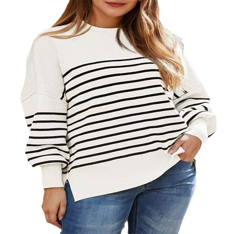 Damen lässiger Strickpullunder mit breiten Streifen und überschnittenen Schultern Drune