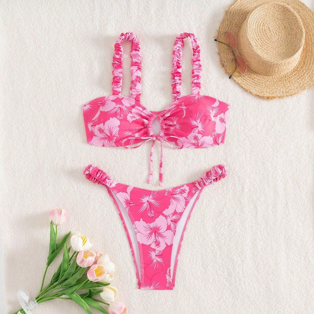 Damen Hochgeschnittener Bikini mit Rüschendetails Drune
