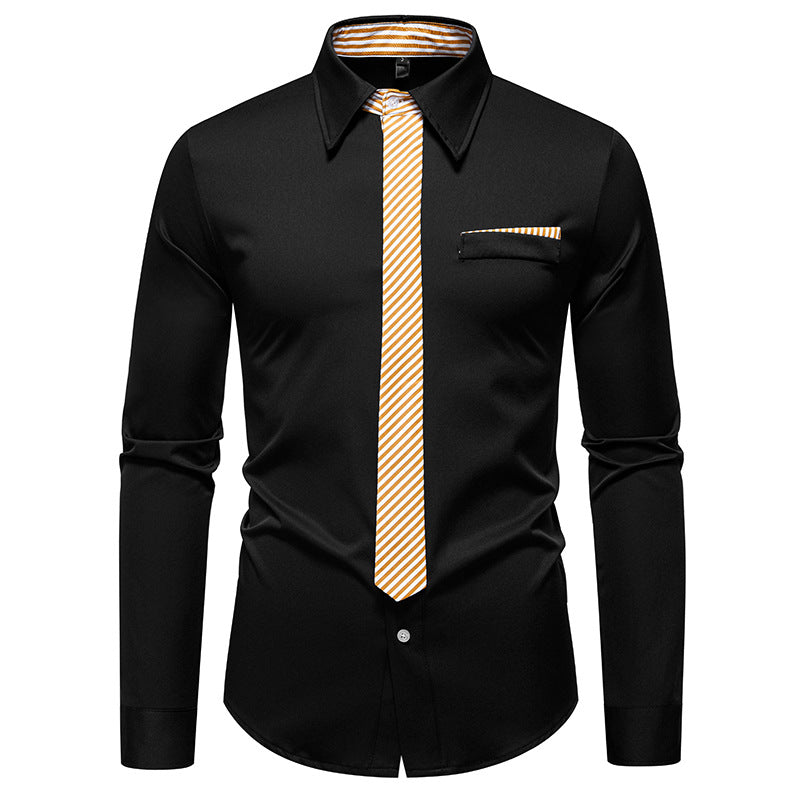 Herren Slim-Fit Businesshemd mit integrierter Krawatten-Optik und Brusttasche Drune