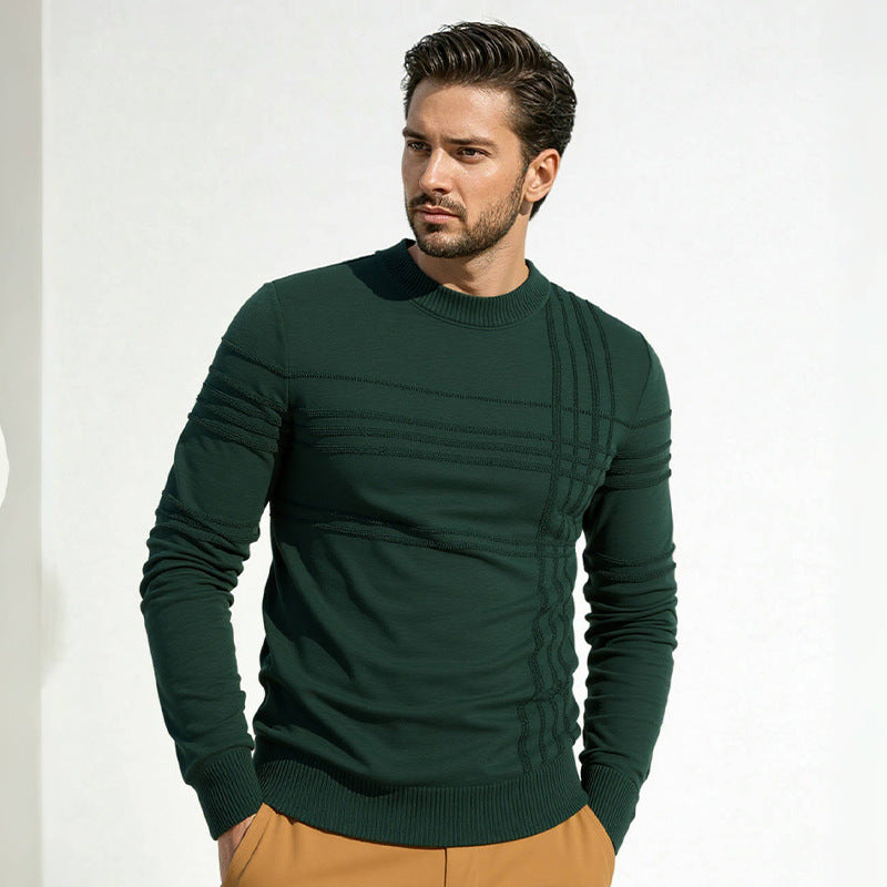 Herren Strukturierter Feinstrickpullover mit Rundhalsausschnitt und dekorativen Streifen-Reliefnähten Drune
