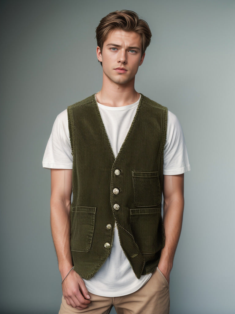 Herren Kordweste im Vintage-Stil mit aufgesetzten Taschen und Knopfverschluss Drune