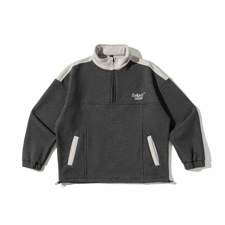 Unisex Halbzip-Sweatshirt im Oversize-Boxy-Schnitt mit hohem Stehkragen und Kängurutasche Drune