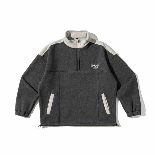 Unisex Halbzip-Sweatshirt im Oversize-Boxy-Schnitt mit hohem Stehkragen und Kängurutasche Drune