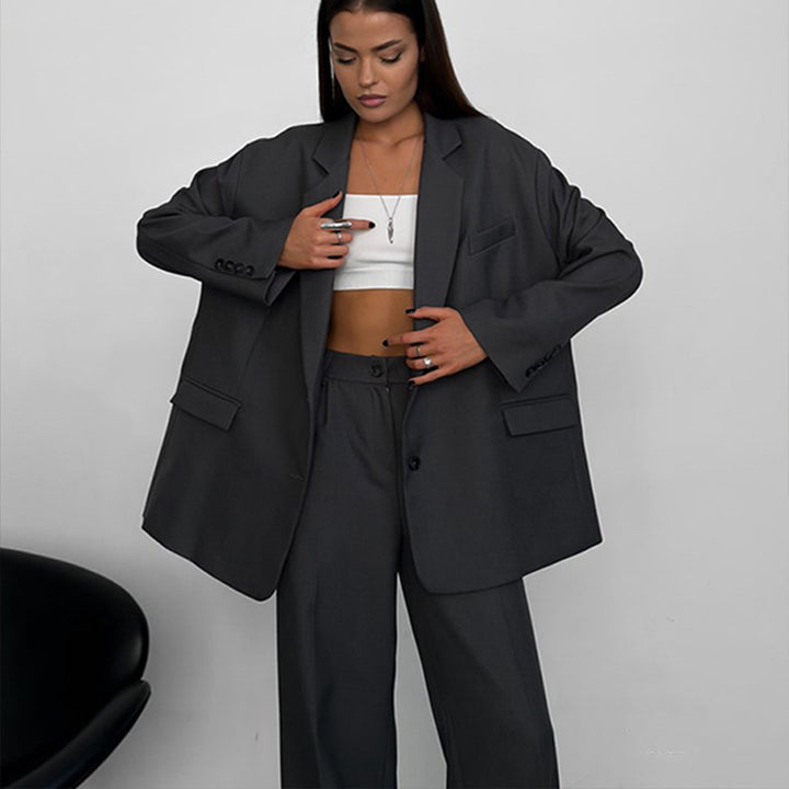 Damen elegantes Zweiteiler-Set mit oversized Blazer und weiter Hose Drune
