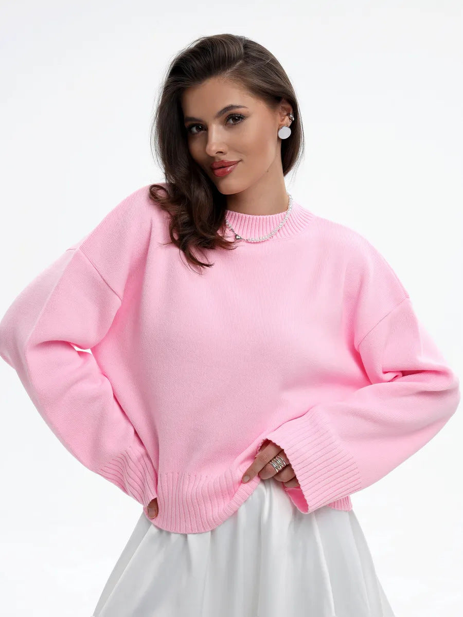 Damen lässiger Strickpullover mit voluminösen Ärmeln und modernem Design Drune