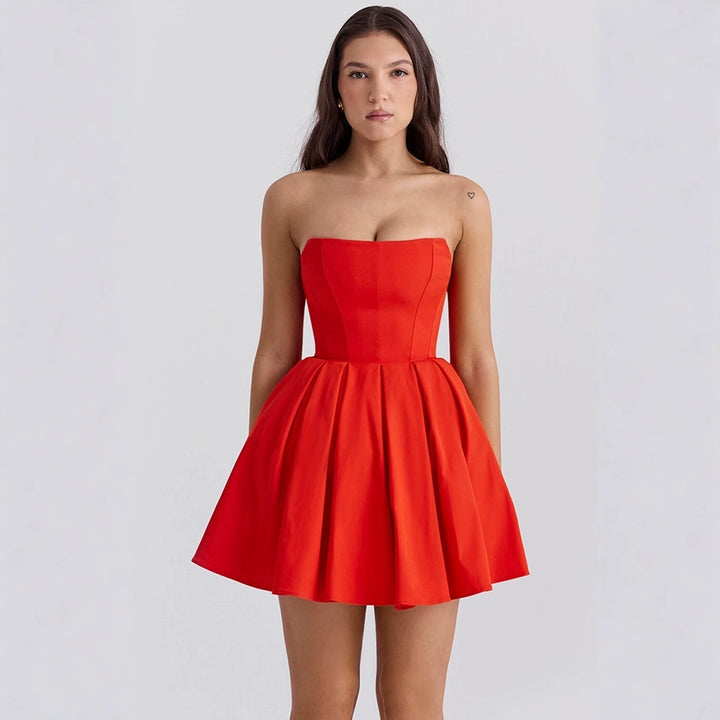 Damen Baumwoll-Wickelkleid mit schulterfreiem Design Drune