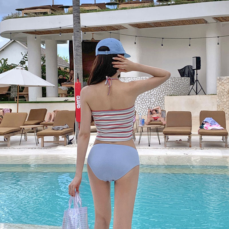 Damen Bikini-Set mit kurzer Knopfleiste und trendiger Rippstruktur Drune