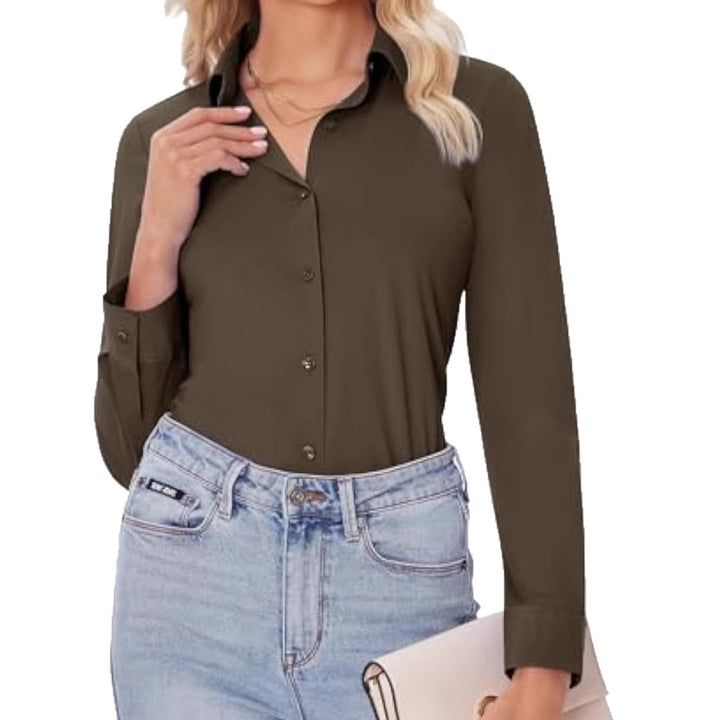 Damen Klassische Viskose-Stretch Hemdbluse mit Kentkragen und Manschetten Drune