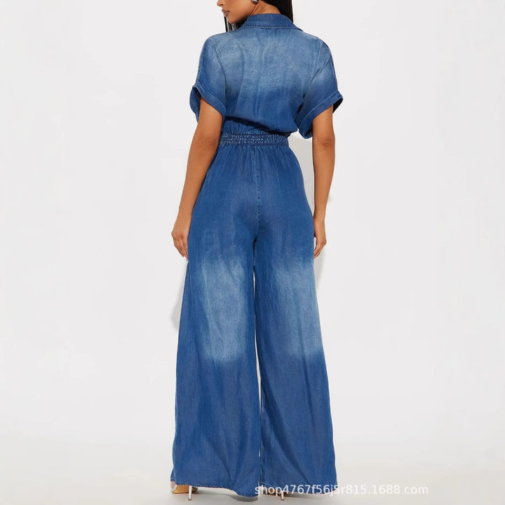 Damen lässiger Denim-Overall mit weitem Bein und praktischen Taschen Drune