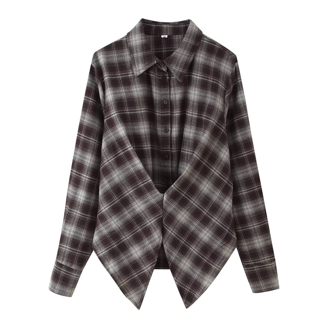 Damen Karierte Oversize-Hemdjacke mit spitz zulaufendem Saum Drune