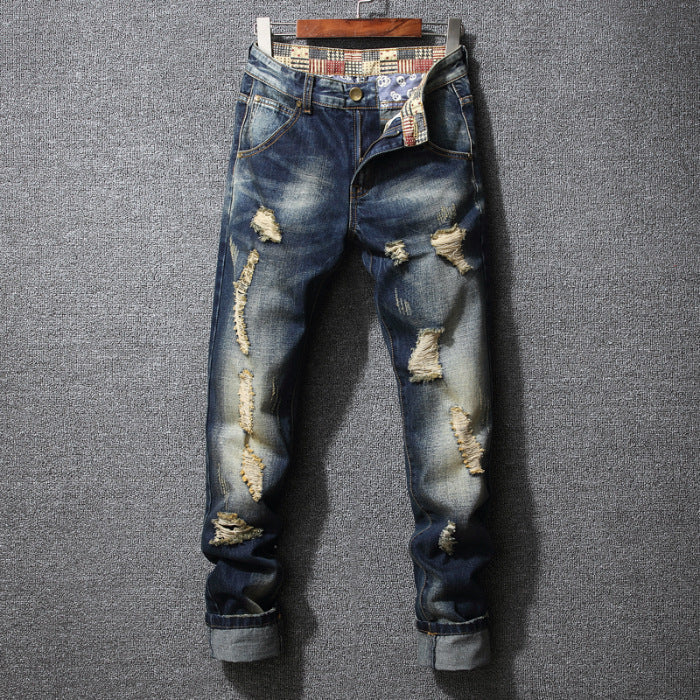 Herren Zerrissene Denim-Jeans mit lässigem Schnitt Drune