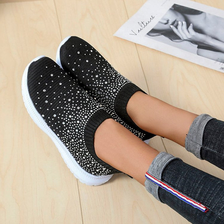 Damen Strick-Slip-On-Sneaker mit elastischem Schaft und Ziersteinen Drune