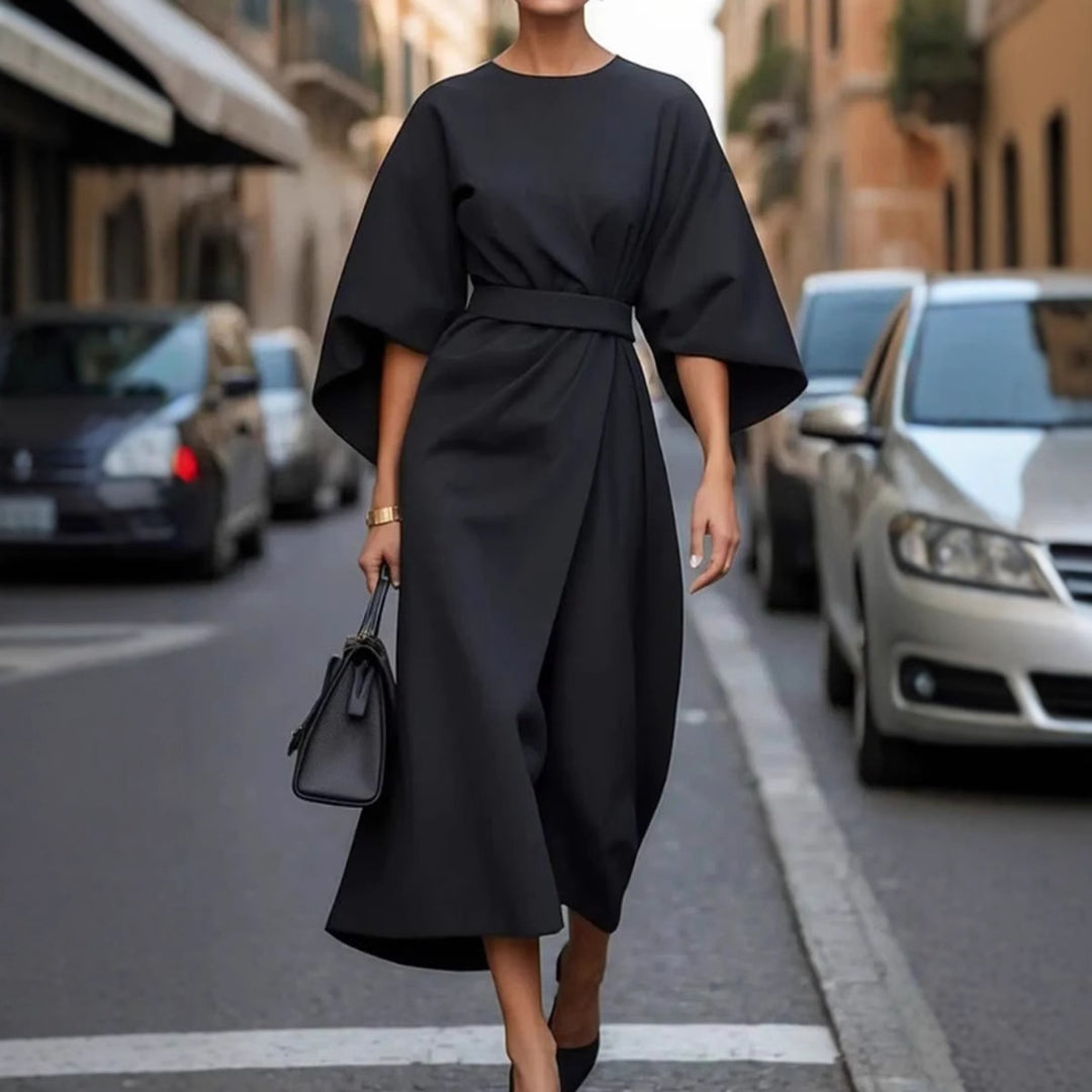Damen Maxikleid mit voluminösen Ärmeln und schickem Gürtel Drune