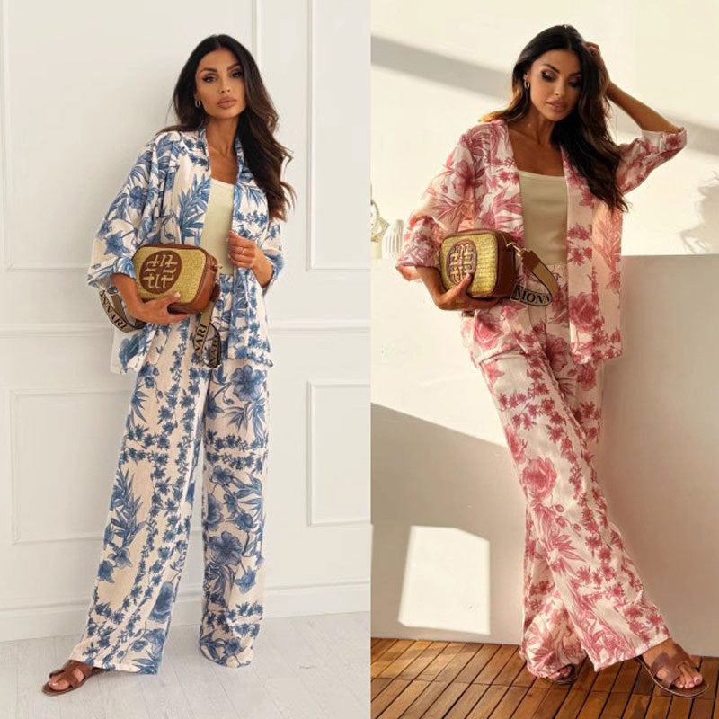 Damen Zweiteiler Set mit floralem Design und lässigem Schnitt Drune