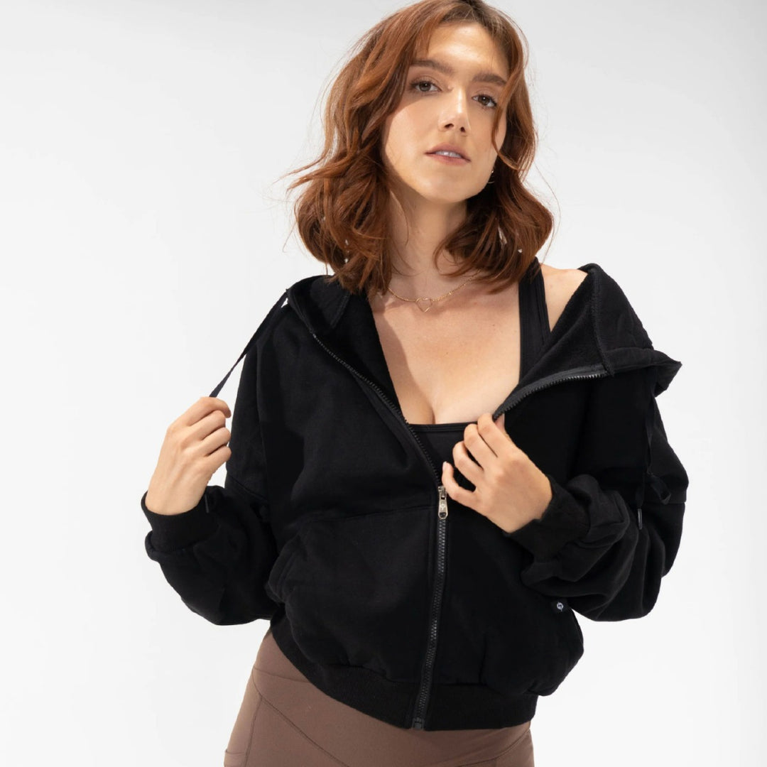 Damen Oversized Kapuzenjacke mit Reißverschluss und Puffärmeln Drune