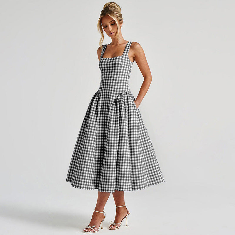 Damen Sommerliches Maxikleid mit Karo-Design und seitlichen Raffungselementen Drune