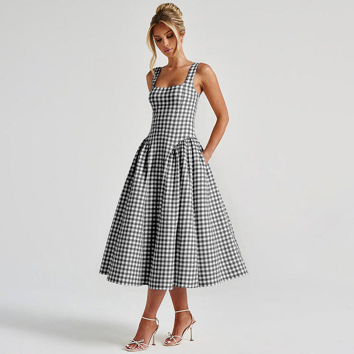 Damen Sommerliches Maxikleid mit Karo-Design und seitlichen Raffungselementen Drune