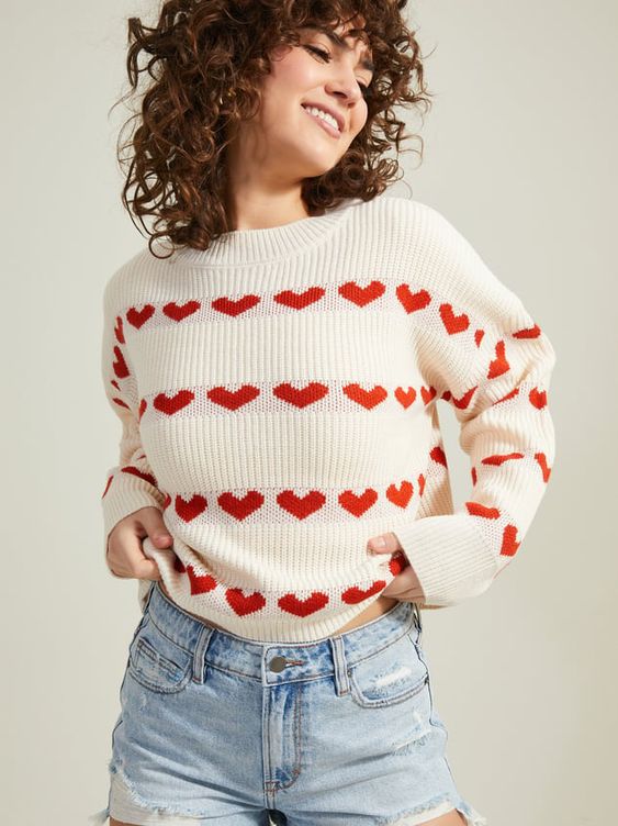 Damen Kuschelpullover mit Herzmuster und weichem Strick Drune