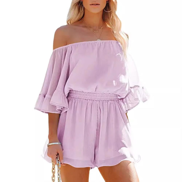 Damen Off-Shoulder Kurzoverall mit voluminösen Ärmeln Drune