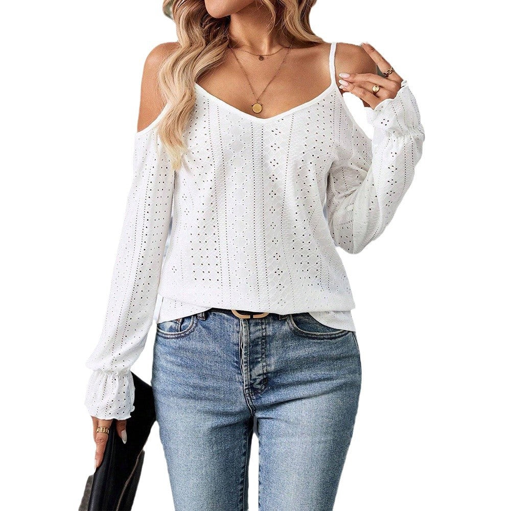 Damen Oberteil mit Off-Shoulder Design und feiner Lochstickerei Drune