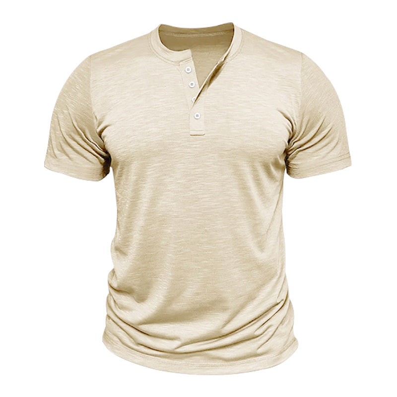 Herren Kurzarm-Henley-T-Shirt mit hochwertigem, atmungsaktivem Baumwollmix Drune