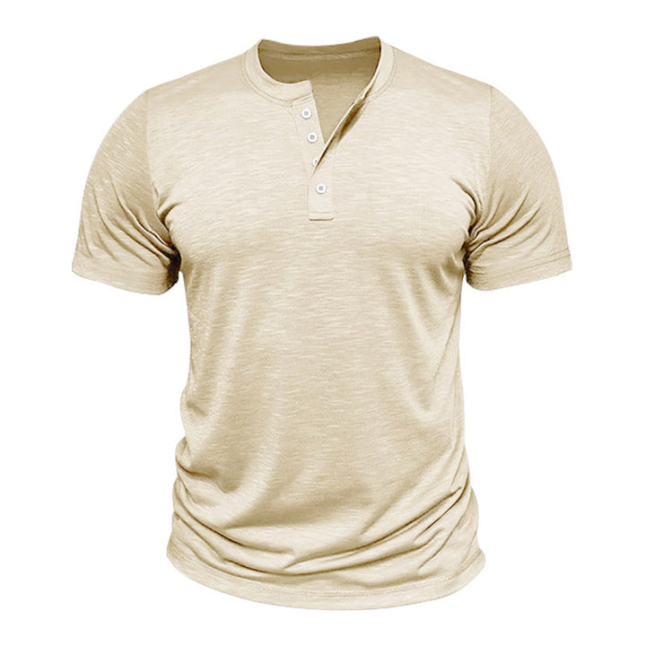 Herren Kurzarm-Henley-T-Shirt mit hochwertigem, atmungsaktivem Baumwollmix Drune