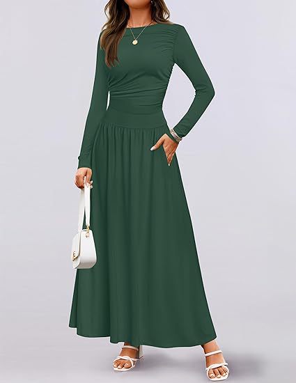 Damen Maxikleid mit langen Ärmeln und elegantem Wickeldesign Drune