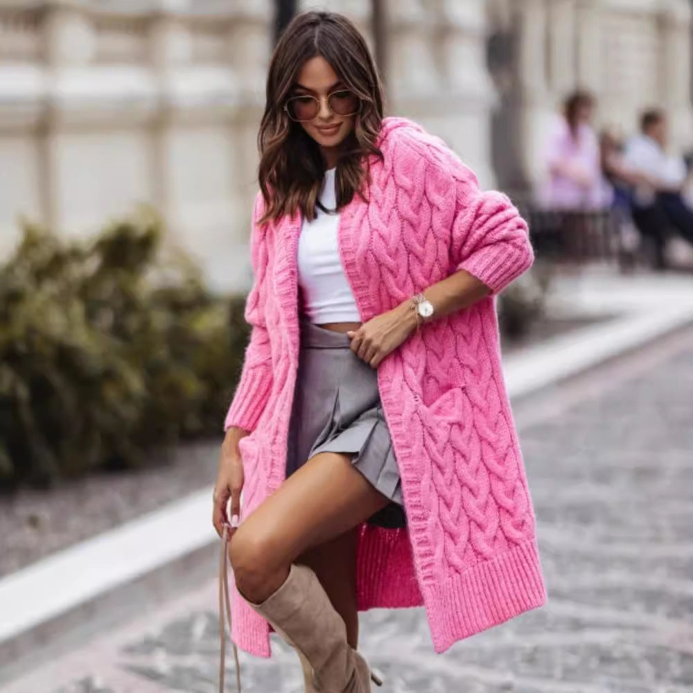 Damen Grobstrick-Cardigan mit tiefem V-Ausschnitt und praktischen Taschen Drune