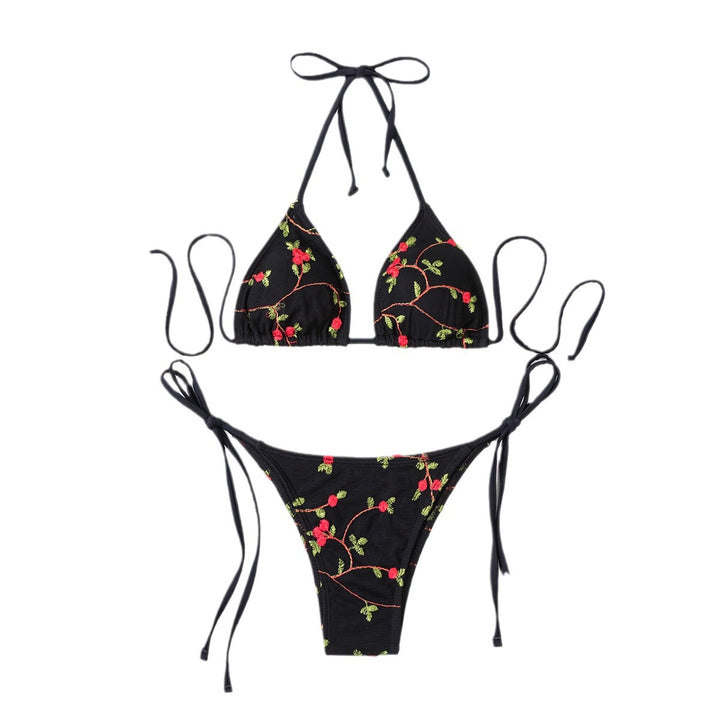 Damen Triangel-Bikini mit handgefertigten floralen Stickereien Drune