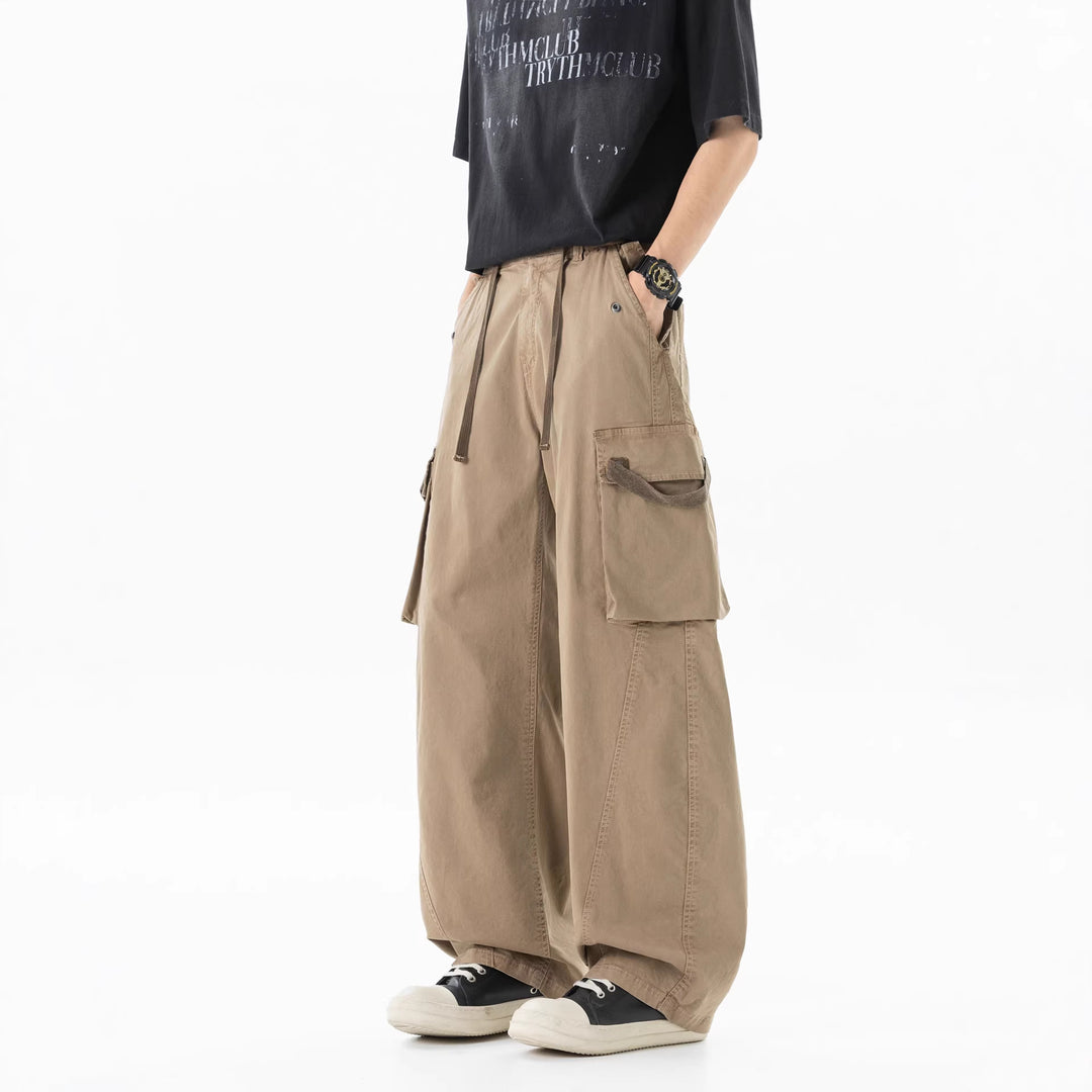 Herren Weite Cargo-Bundfaltenhose mit Tunnelzug und großen Klappentaschen Drune