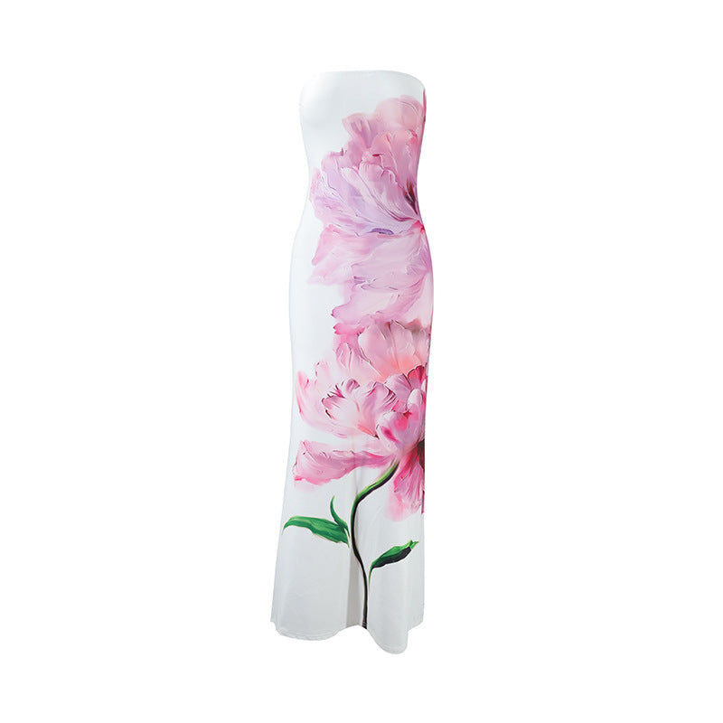 Damen strapaziertes Maxikleid mit stilvollen Blumenmotiven Drune