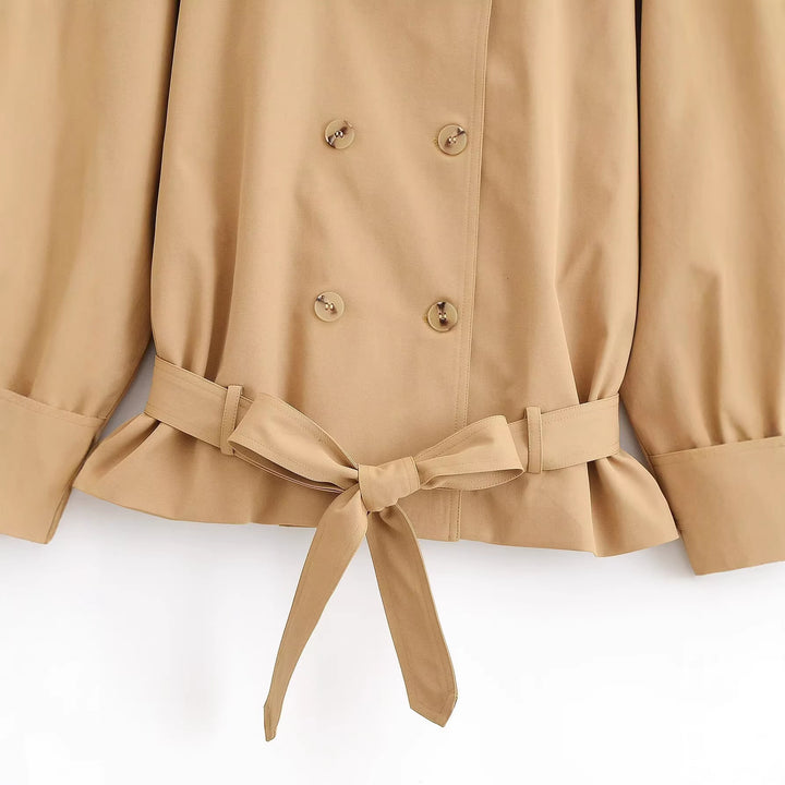 Damen Kurzer zweireihiger Trench mit Schößchen und Bindegürtel Drune