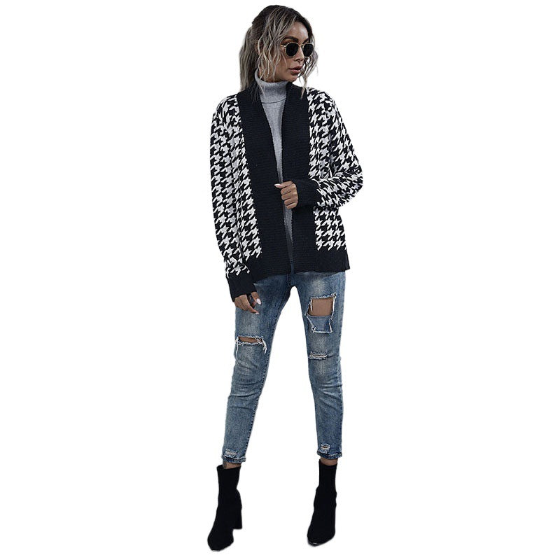 Damen Modischer Cardigan mit Bicolor-Hahnentritt Drune
