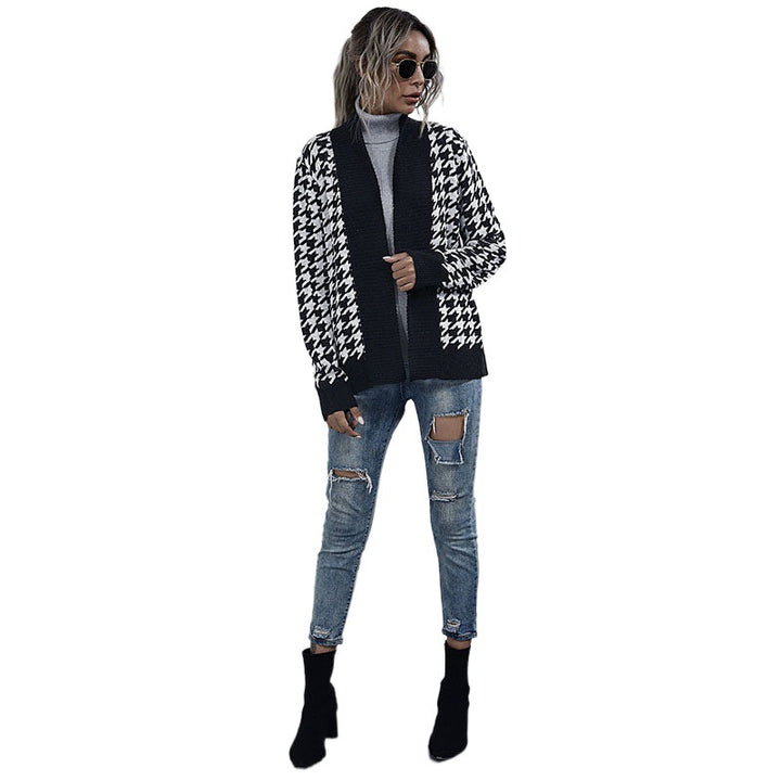 Damen Modischer Cardigan mit Bicolor-Hahnentritt Drune