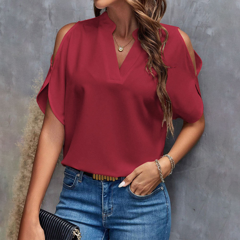 Damen elegante Bluse mit cut-out Ärmeldesign und modischem Stehkragen Drune