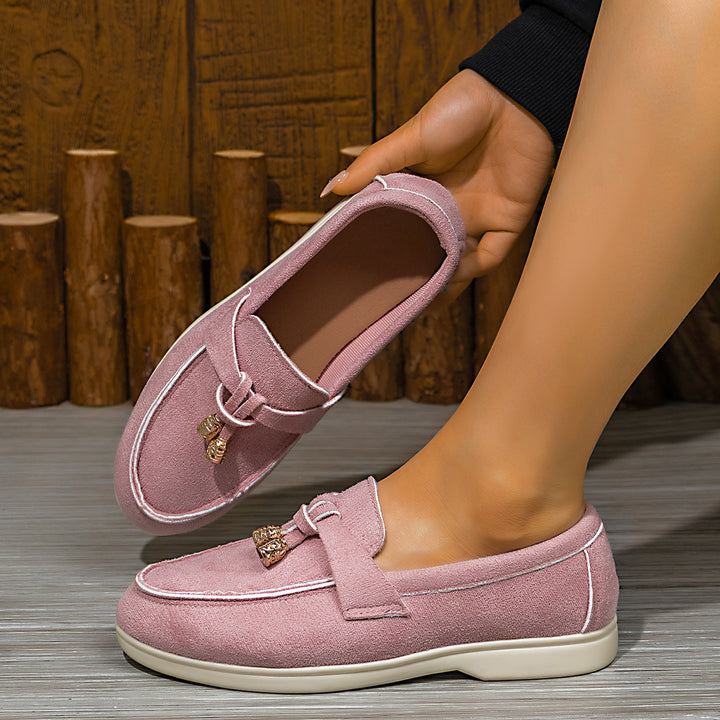 Damen nan bequeme Veloursleder-Loafer mit dekorativem Tassel-Detail und gepolsterter Komfortsohle Drune
