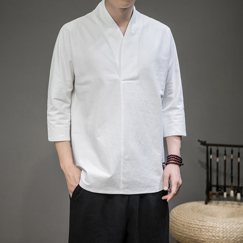 Herren nan modern geschnittene Kimono-Hemdjacke mit V-Kragen und 3/4-Ärmeln Drune