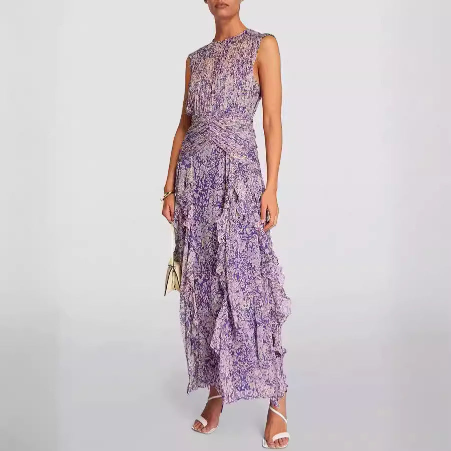Damen Maxikleid mit fließendem Schnitt und Rüschendetails Drune
