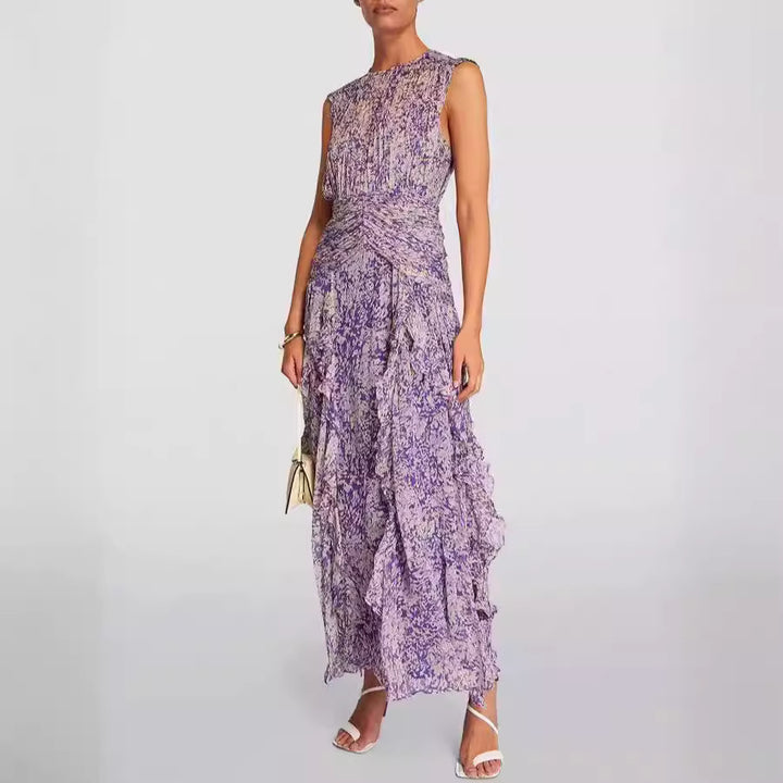 Damen Maxikleid mit fließendem Schnitt und Rüschendetails Drune