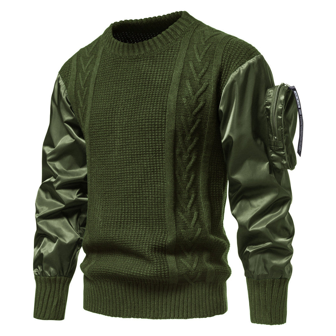Herren Grobstrickpullover mit modernen Kunstlederärmeln Drune