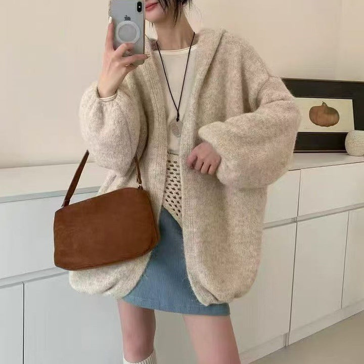Damen Flauschige Übergröße Strickjacke Drune
