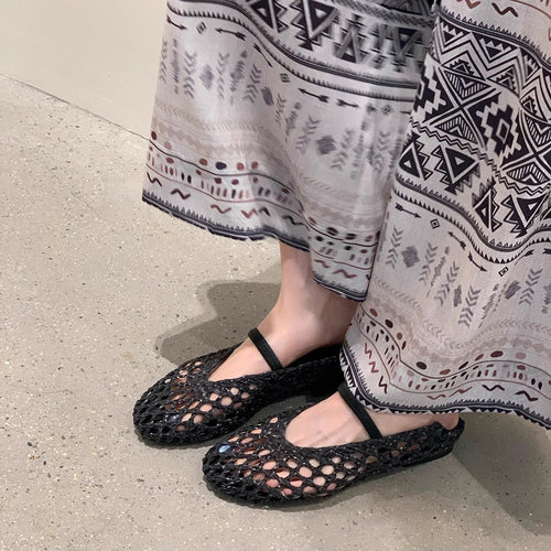 Damen Ballerina-Sandalen mit luftiger Netzstruktur und elastischem Riemen Drune