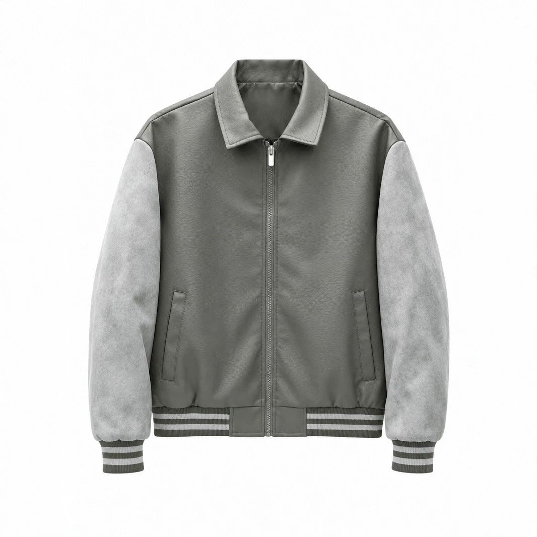 Herren Modische Kunstleder Bomberjacke Drune