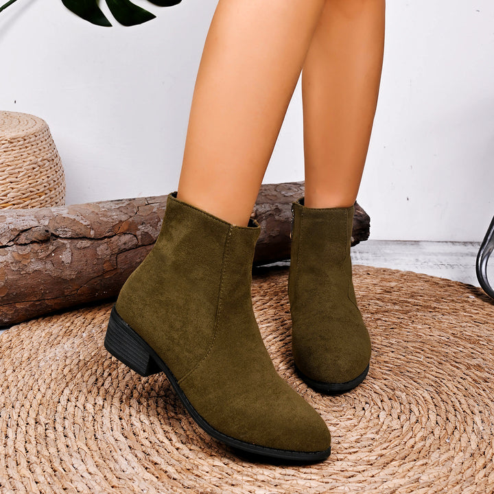 Damen nan Wildlederoptik Stiefelette mit seitlichem Reißverschluss und niedrigem Blockabsatz Drune