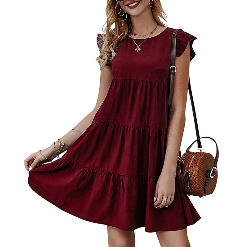 Damen Baumwollkleid mit Volant-Detail und lockerem Schnitt Drune