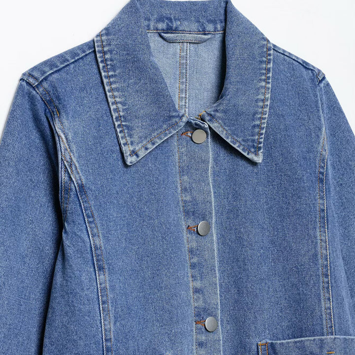 Damen Oversize-Jeansjacke mit Hemdkragen und großen aufgesetzten Taschen Drune