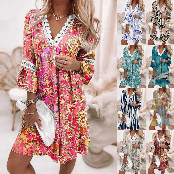 Damen Blumiges Tunika-Kleid mit Spitzenakzenten Drune