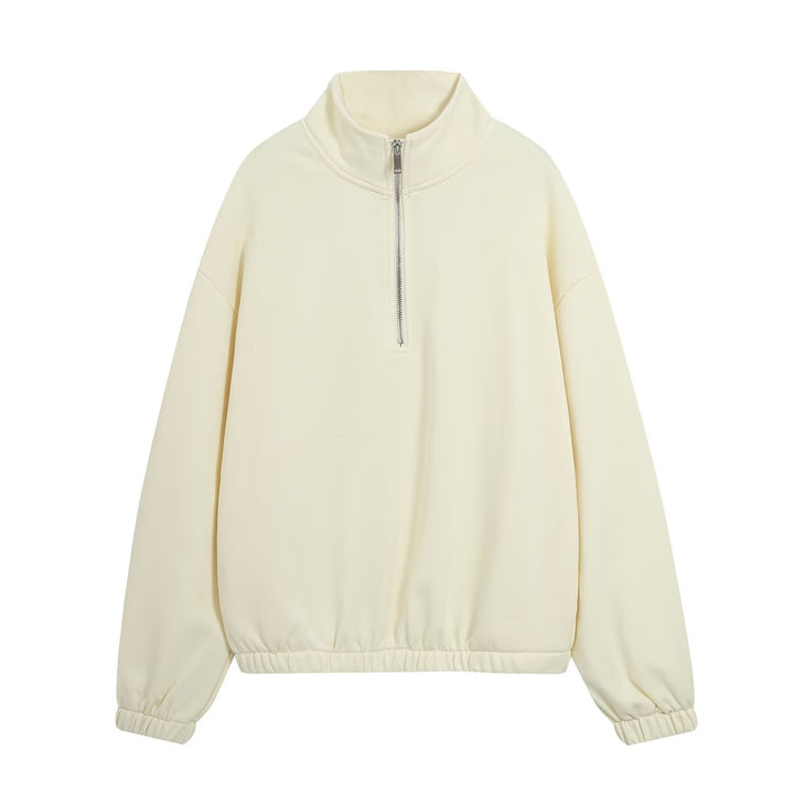 Damen Oversize Pullover mit Halbzip‑Stehkragen, elastischem Saum und überschnittenen Ärmeln Drune