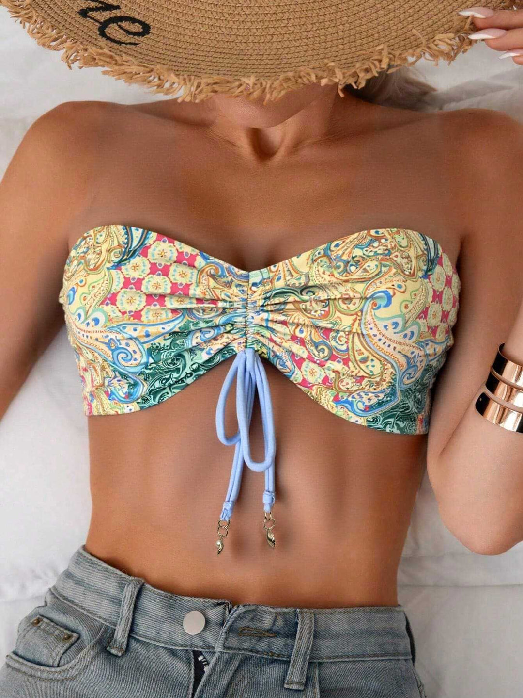Damen Bandeau-Bikini-Oberteil mit verspieltem Muster Drune