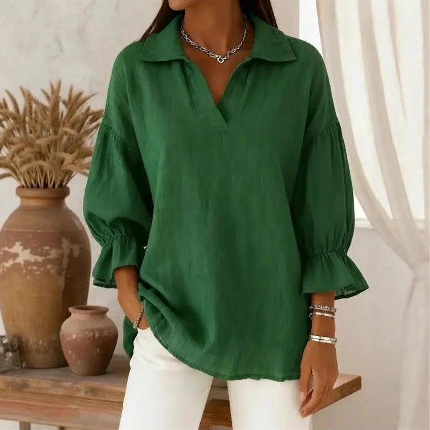 Damen Lässige und elegante Bluse mit weiten Ärmeln Drune